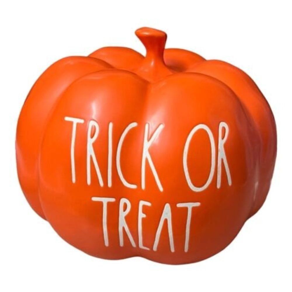 NEW Rae Dunn Trick Treat Pumpkin HALLOWEEN Decor Table Shiny Luster LL HTF